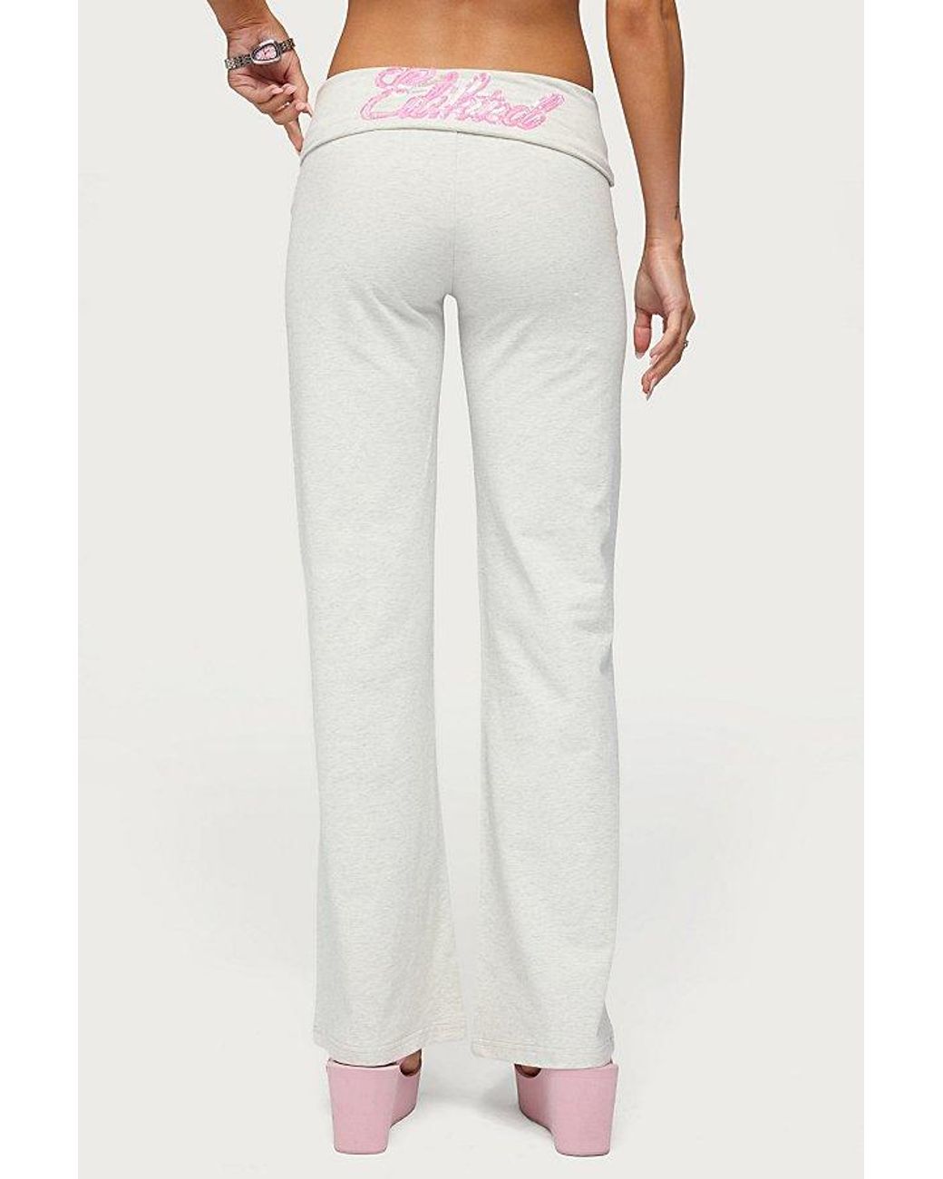 Edikted White Wknd Sequin Foldover Pants