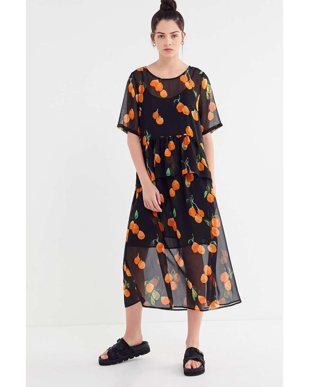 Just Female Hilda Orange Print Midi Dress | Lyst