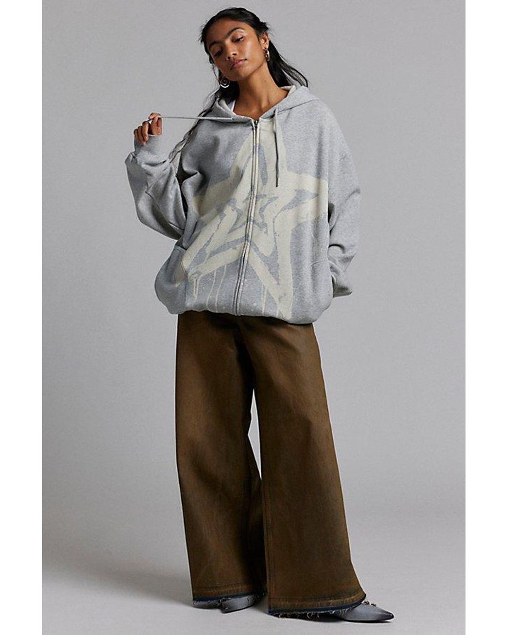 Urban Outfitters Uo Bleached Star Zip-Up Hoodie Sweatshirt