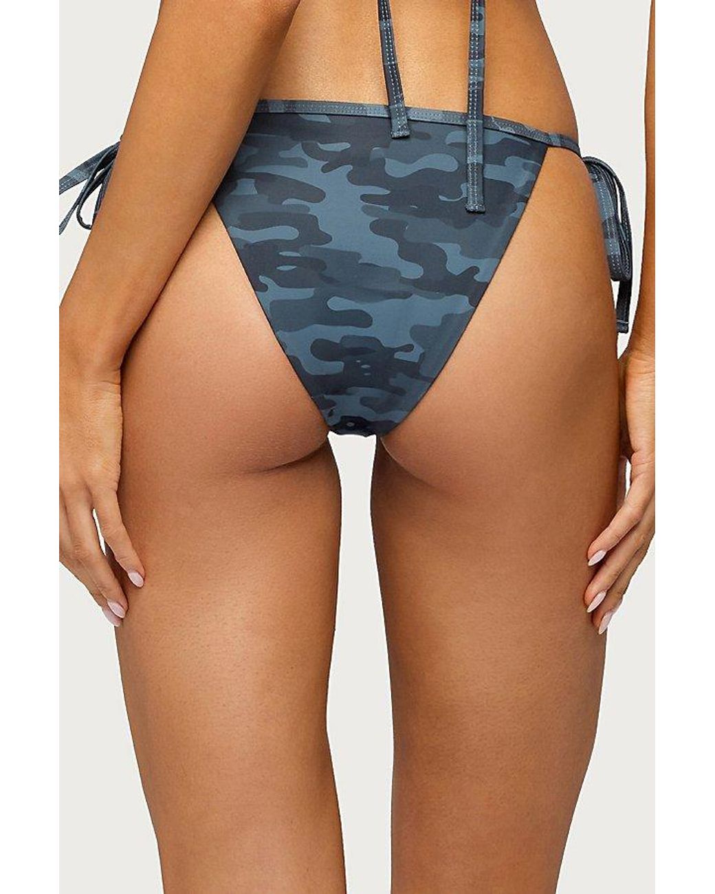 Edikted Blue Aviah Ruffle Camo String Bikini Bottom