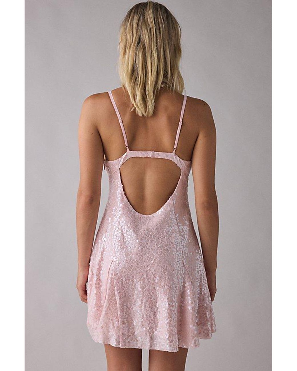 Urban Outfitters Uo Liv Sequin Open Back Fit-And-Flare Mini Dress in Pink |  Lyst