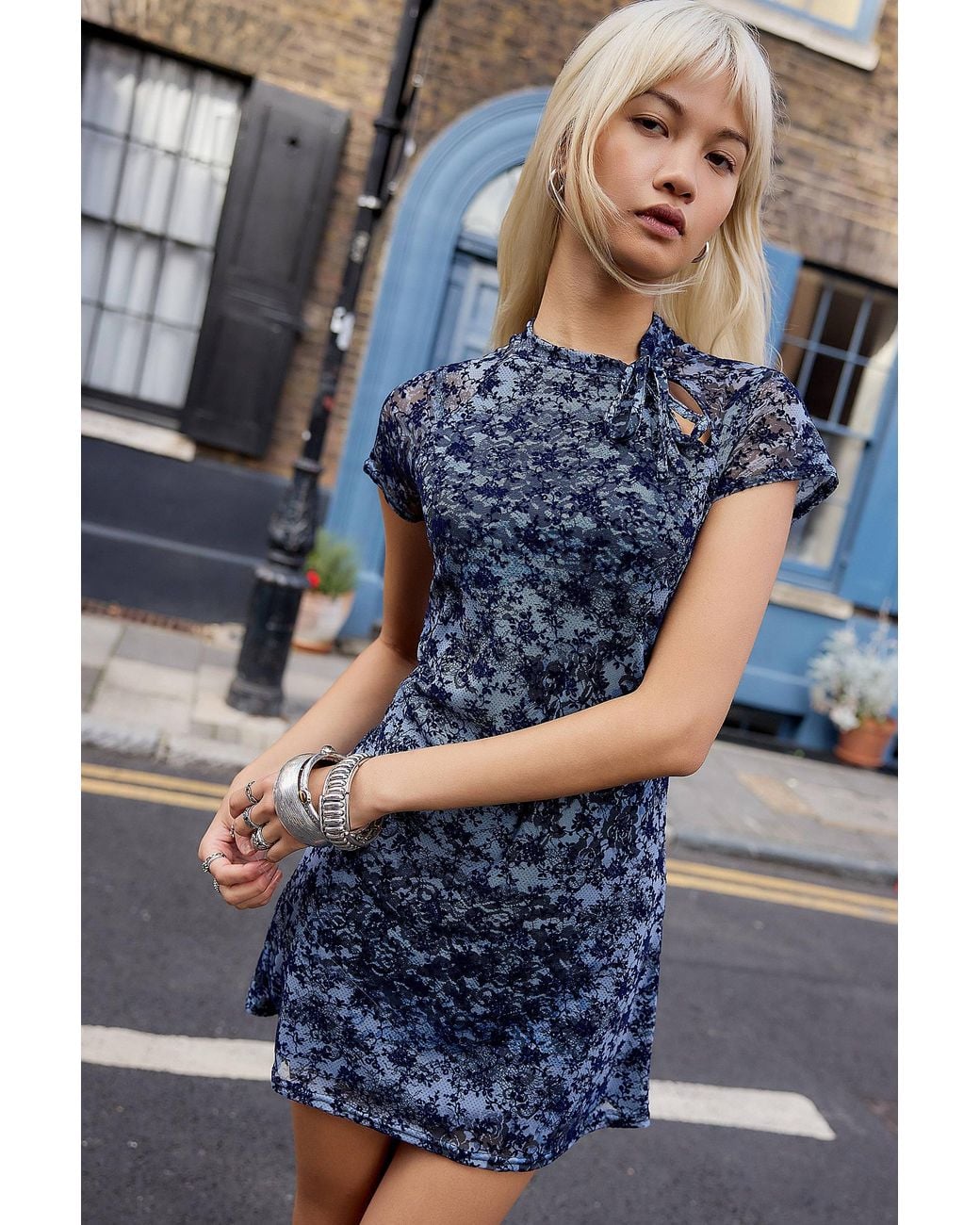 Silence + Noise Blue Silence + Noise Emerson Keyhole Mini Dress