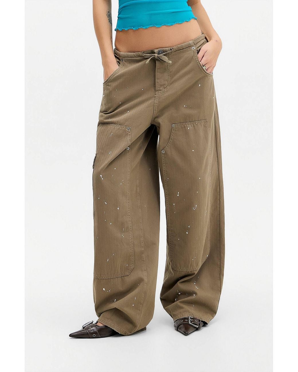 Jaded London Natural Khaki Paint Splatter Cargo Trousers