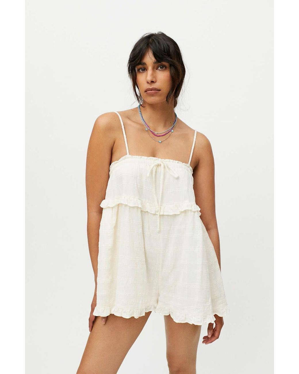 Urban Outfitters Uo Ruffle Me Romper in White | Lyst