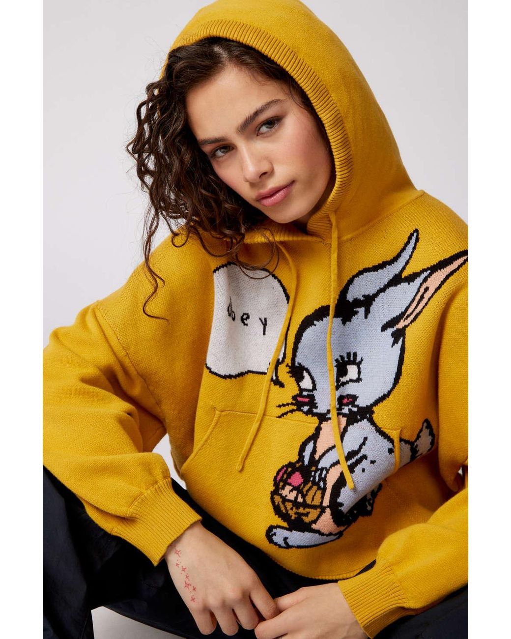 Obey Bunny Hooded Sweater in Yellow | Lyst