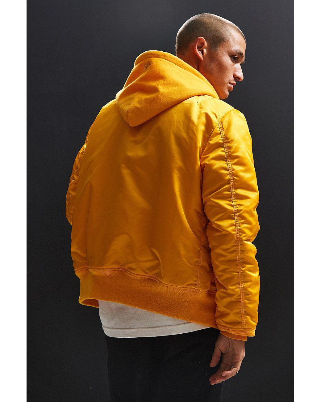 Alpha Industries Satin Alpha Industries Hooded Ma-1 Bomber Jacket in Yellow  Bright Yellow Black Black (Yellow) for Men | Lyst