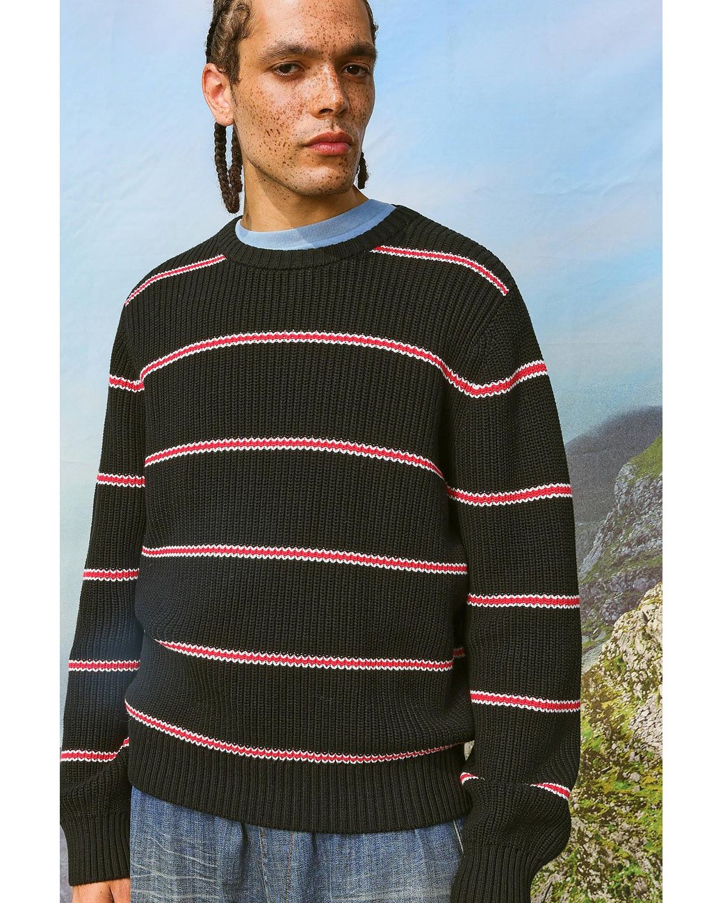 iets frans Black Stripe Crew Neck Jumper for men
