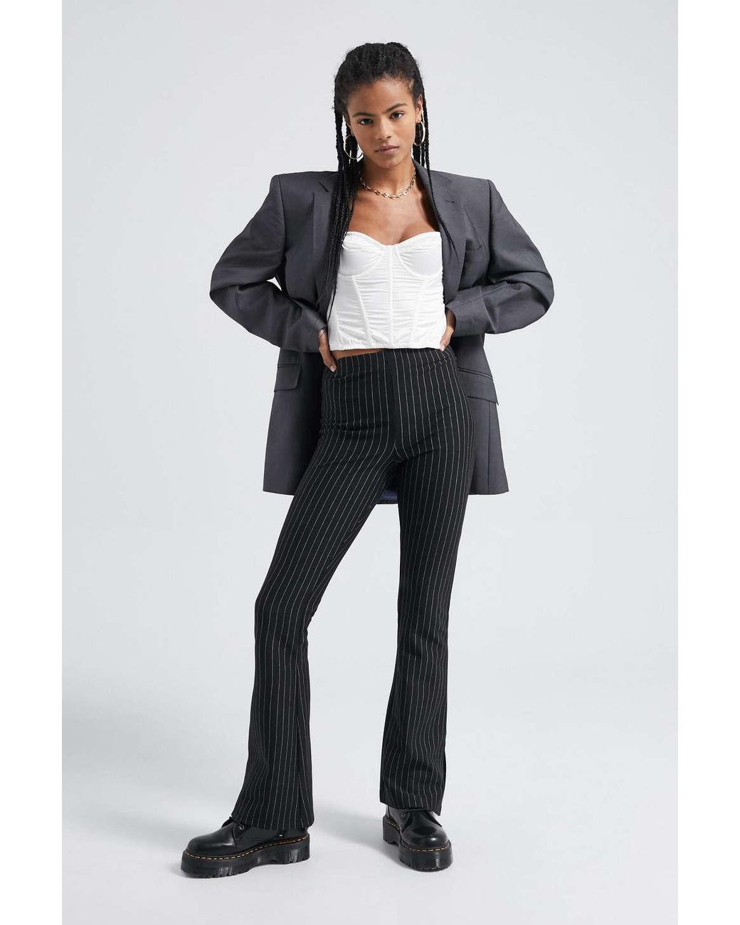 Urban Outfitters Uo Pinstripe Side Split Flare Pant in Black