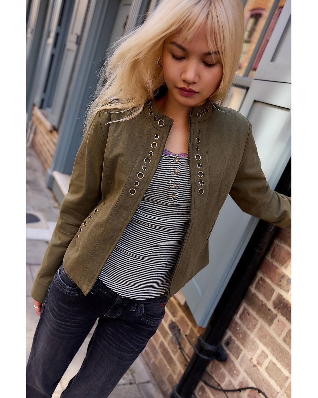Daisy Street Gray Khaki Elven Zip-through Jacket