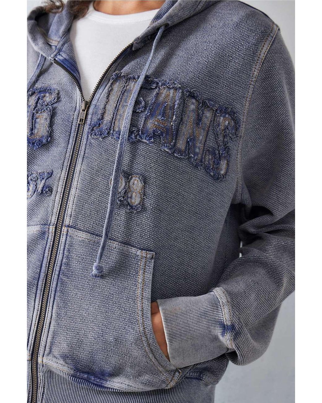 ★LEE★ Denim Applique Logo Hooded Zip-Up Oatmeal Zip Through Hoodie | Kobiety | Lee®