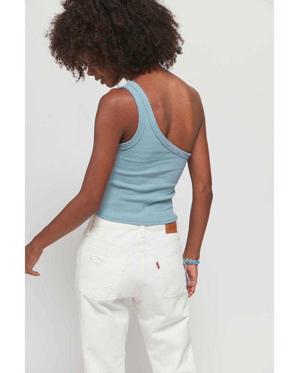 Urban Outfitters Uo Ribbed One-shoulder Essential Tank Top in Blue | Lyst