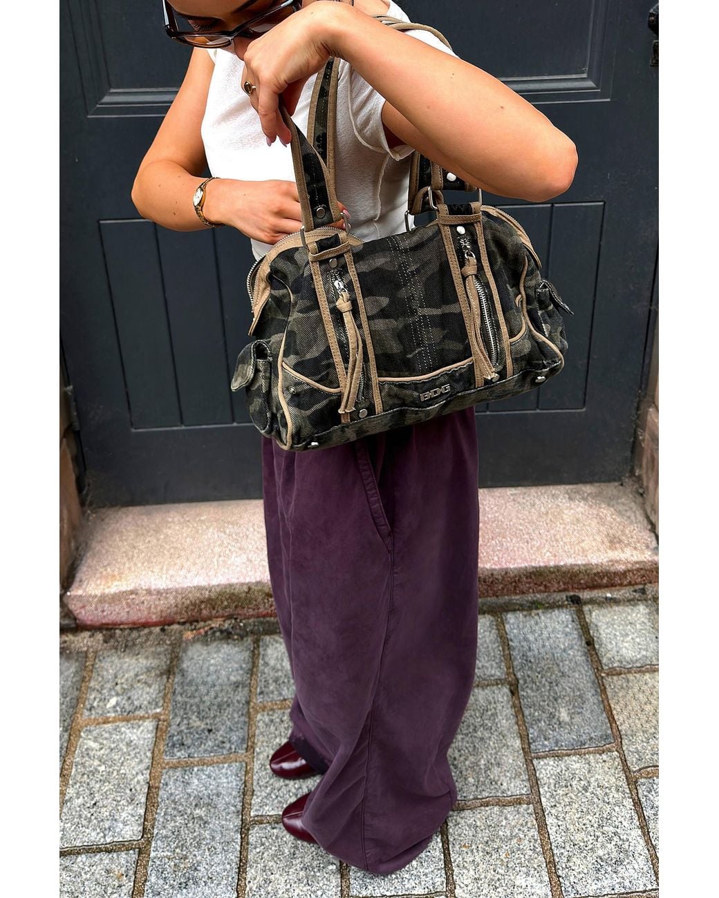 BDG Gray Mixed Media Canvas Shoulder Bag