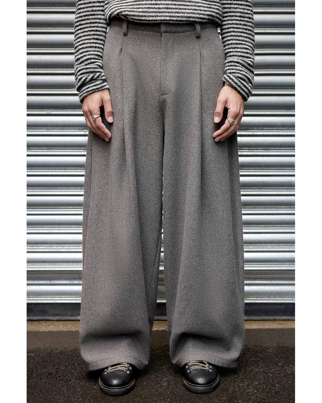 BDG Gray Archive Alec Melton Pleat Trousers for men