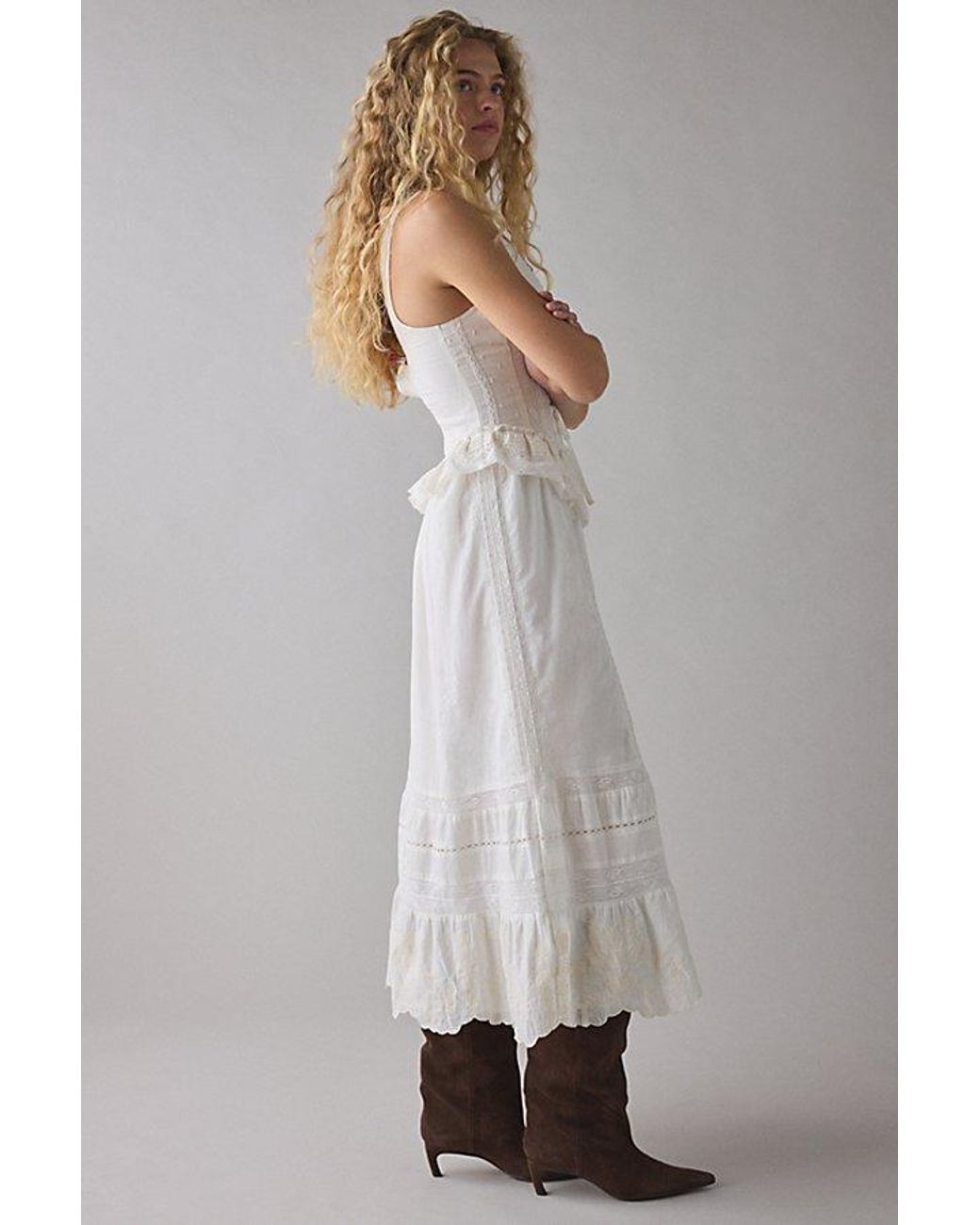 uo satin lace trim empire waist midi dress Lace Trim Satin Midi Dress