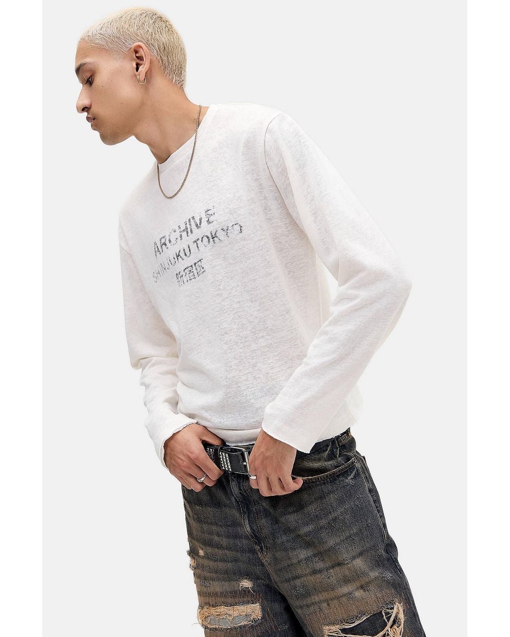 BDG Archive Long Sleeve Slub Graphic Tee in White for Men | Lyst UK