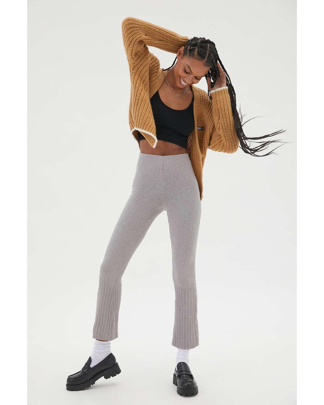 Uo Rosie Rib High-waisted Flare Pant 