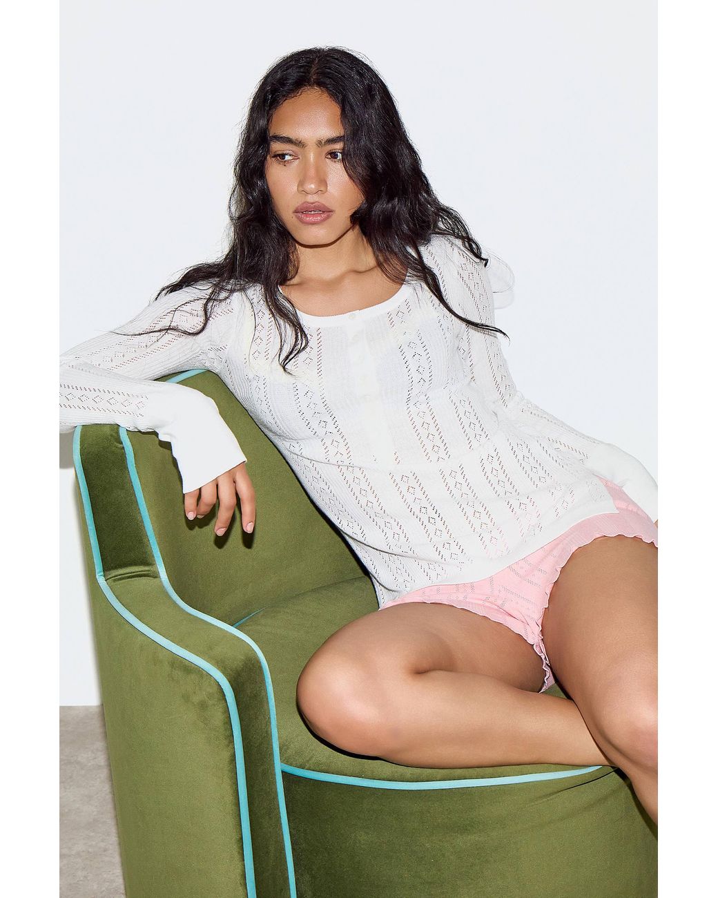 Out From Under Green Pointelle Henley Top