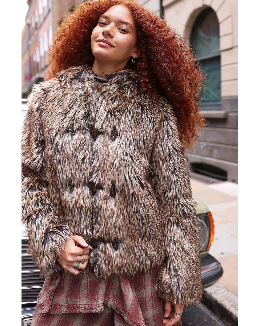 Urban Outfitters Brown Uo Betti Faux Fur Duffle Coat Jacket