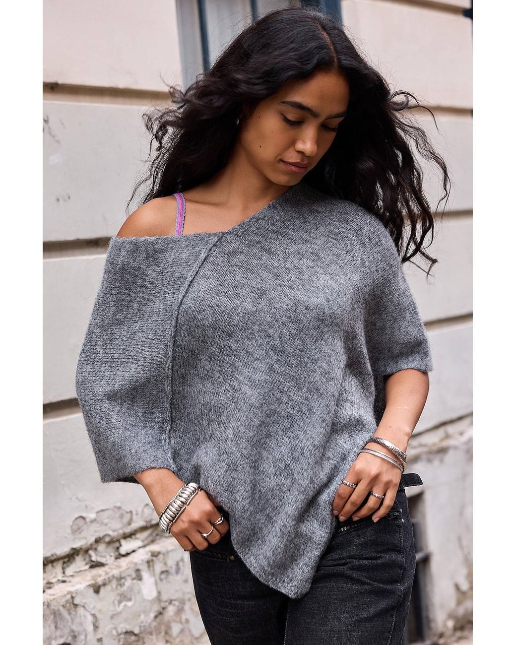 Urban Outfitters Gray Uo Biffy Knit Poncho