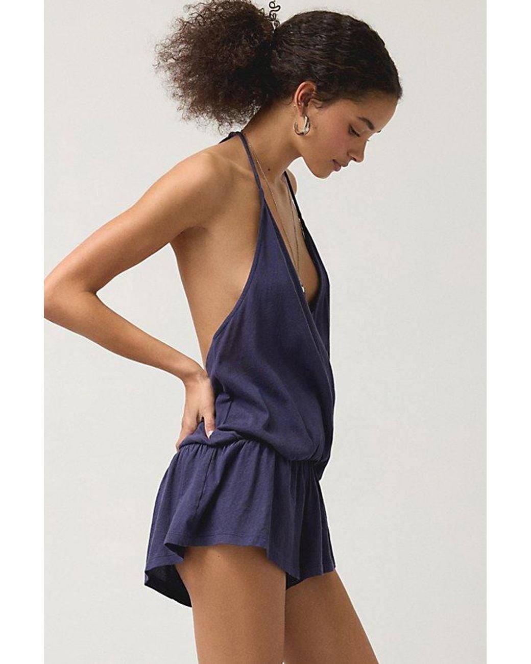 Out From Under Blue Summer Love Plunging Halter Romper