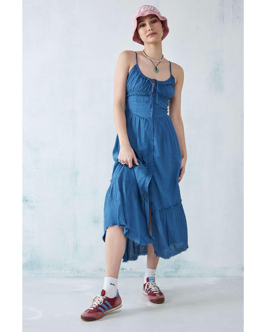 Urban Outfitters Uo Mila Button-down Midi Dress in Blue | Lyst UK