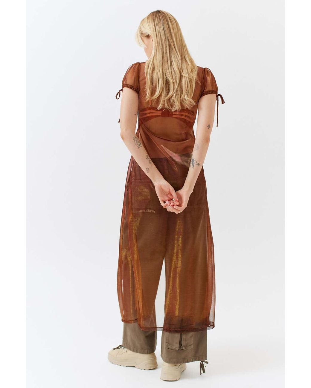 Robe Bustier En Lin BDG Urban Outfitters - Taille 2, Couleur Rose Crème, Style Midi