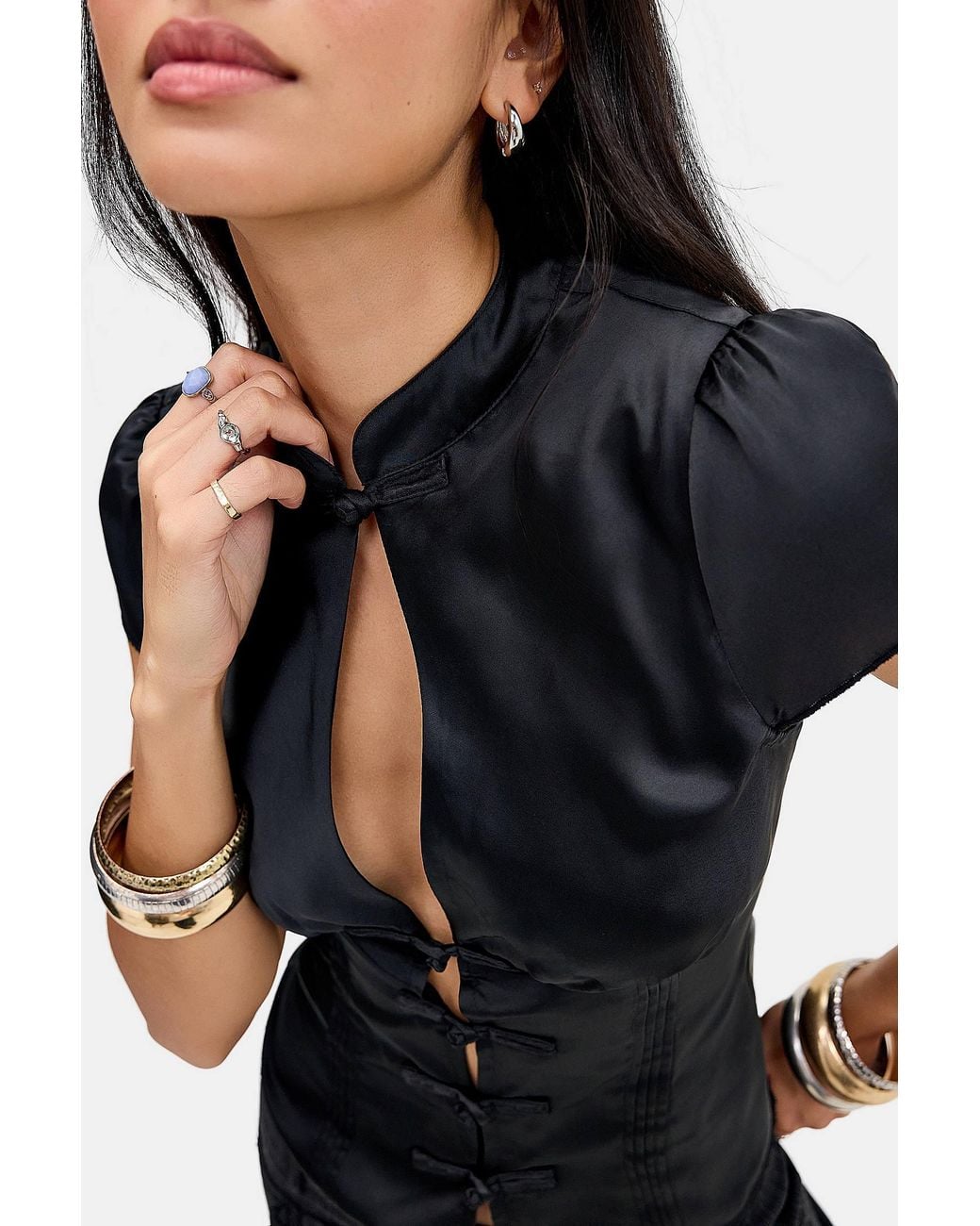 Kimchi Blue Black Ashley Frogging Blouse