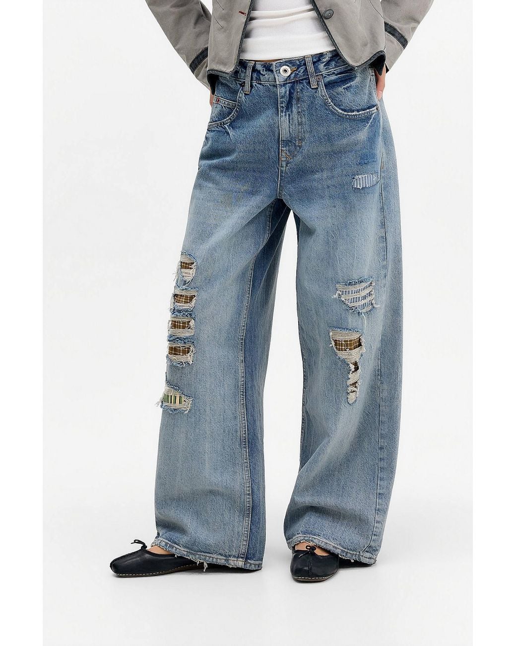 BDG Jaya Blue Mixed Media Baggy Jeans 24w 32l At Urban Outfitters