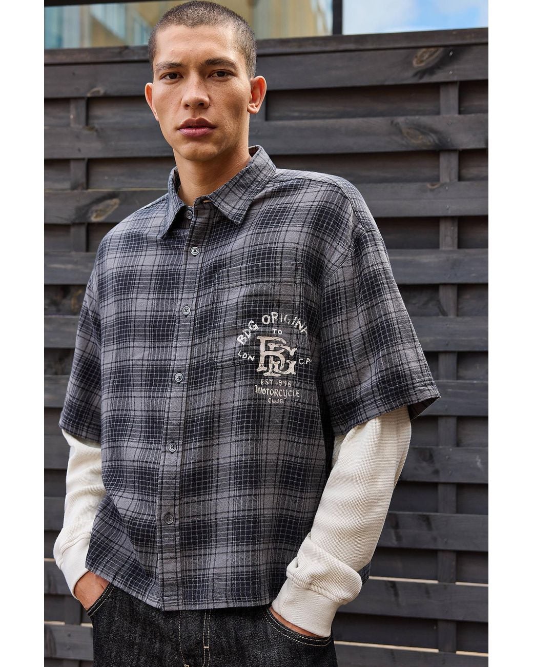 BDG Gray Arlo Check Double Layer Shirt for men