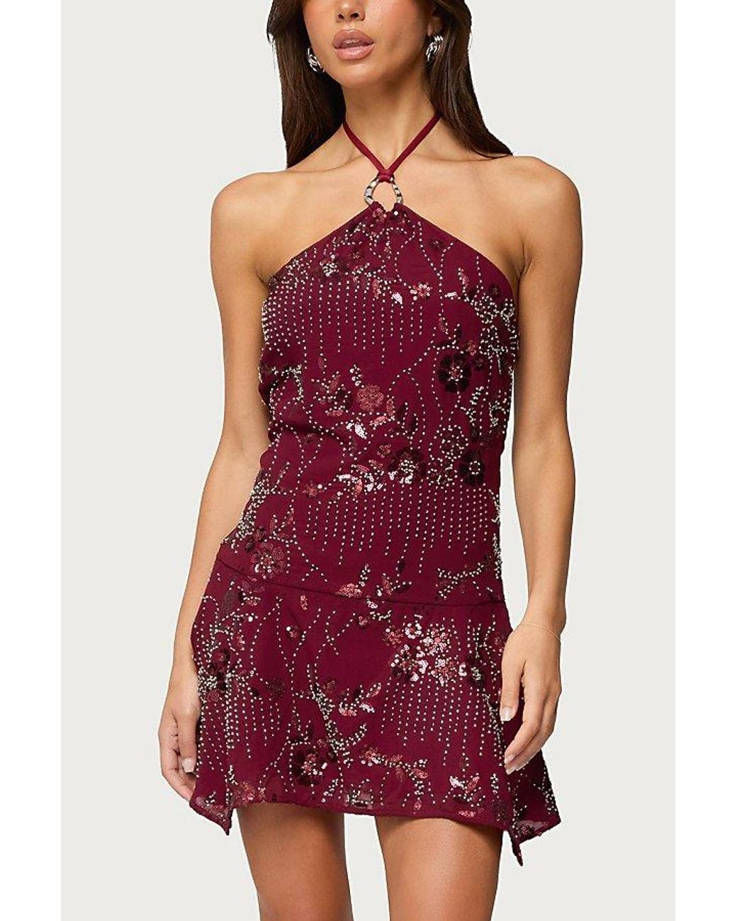 open lace back dress Edikted Women's Samba Sequin Strapless Mini Dress
