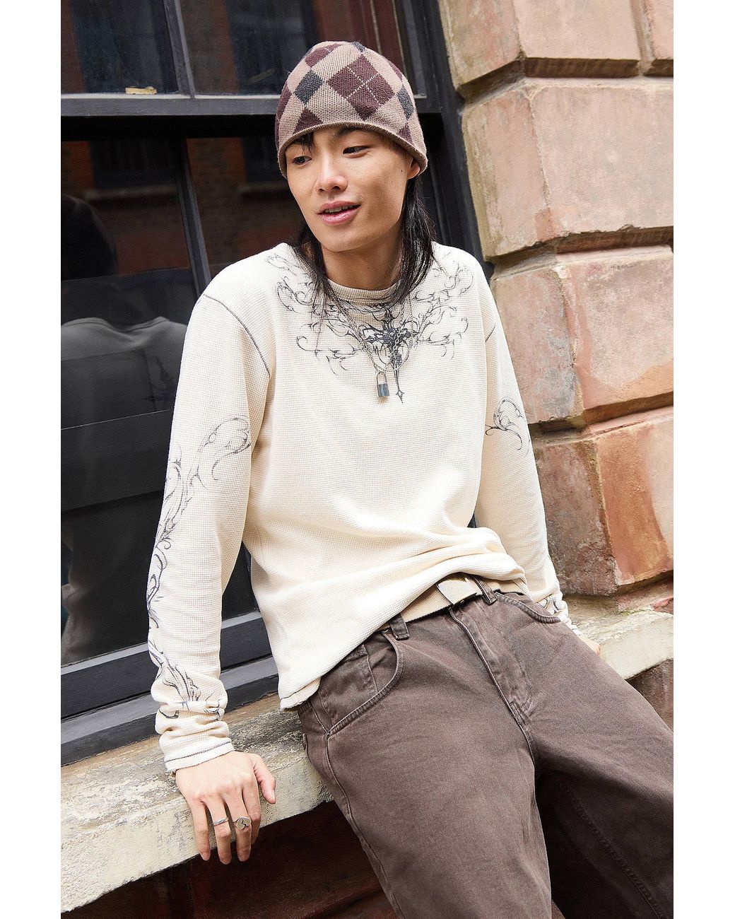 Jaded London White Ines Waffle Long Sleeve Top for men