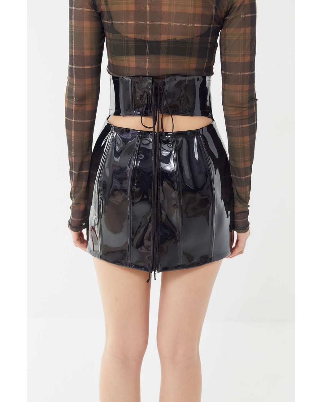 Urban Outfitters Grayscale Patent Corset Mini Skirt in Black | Lyst