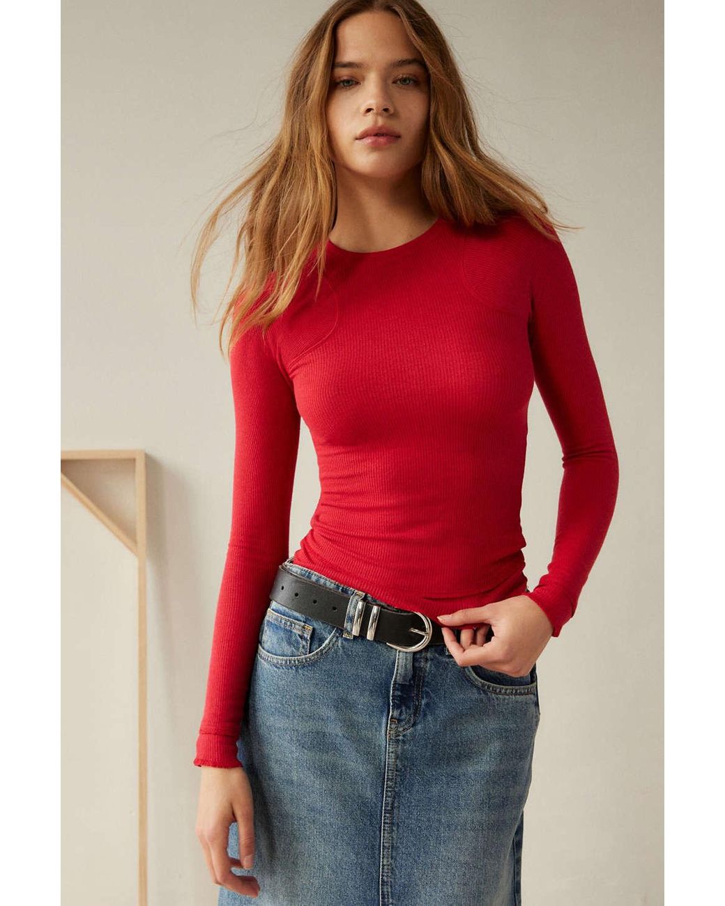 Out From Under Rave Layering Long Sleeve Top In Red,at Urban Outfitters