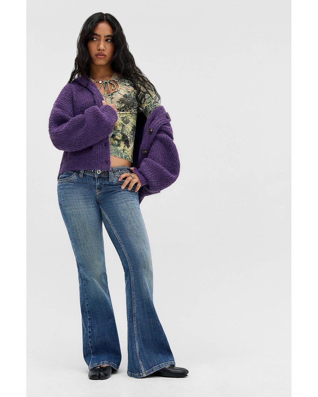 Urban Outfitters Blue Uo Indi Hooded Ribbed Cardigan