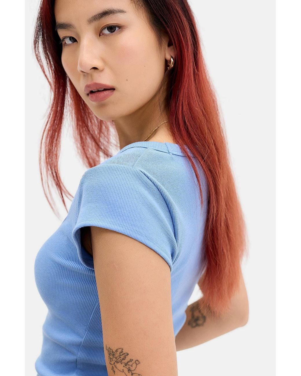 BDG Blue Off Duty Rib Short Sleeve T-shirt