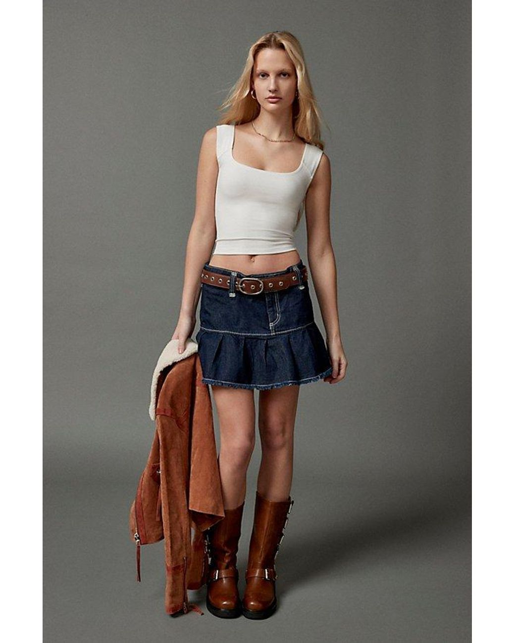 BDG Blue Ribbed Square Neck Tank Top
