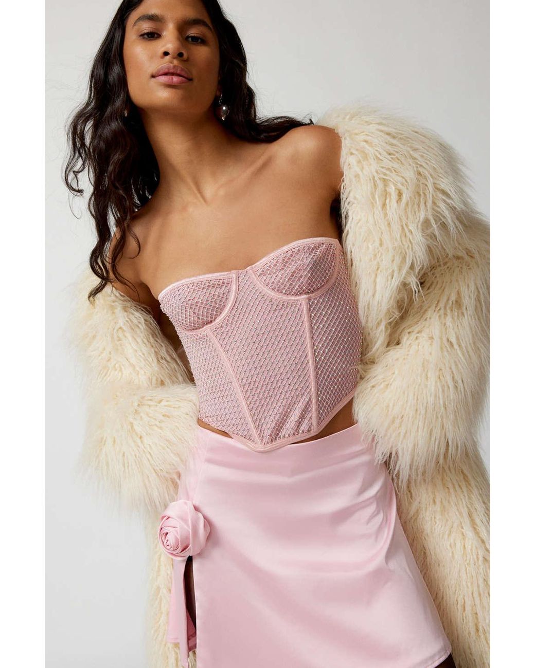 Out From Under Donatella Diamante Corset In Pink,at Urban Outfitters