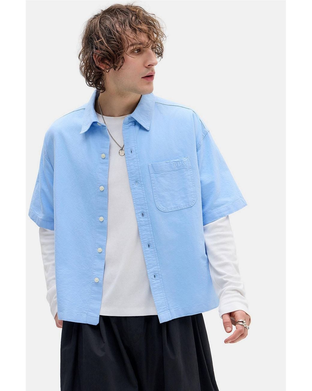 BDG Blue Arlo Solid Sky Shirt for men