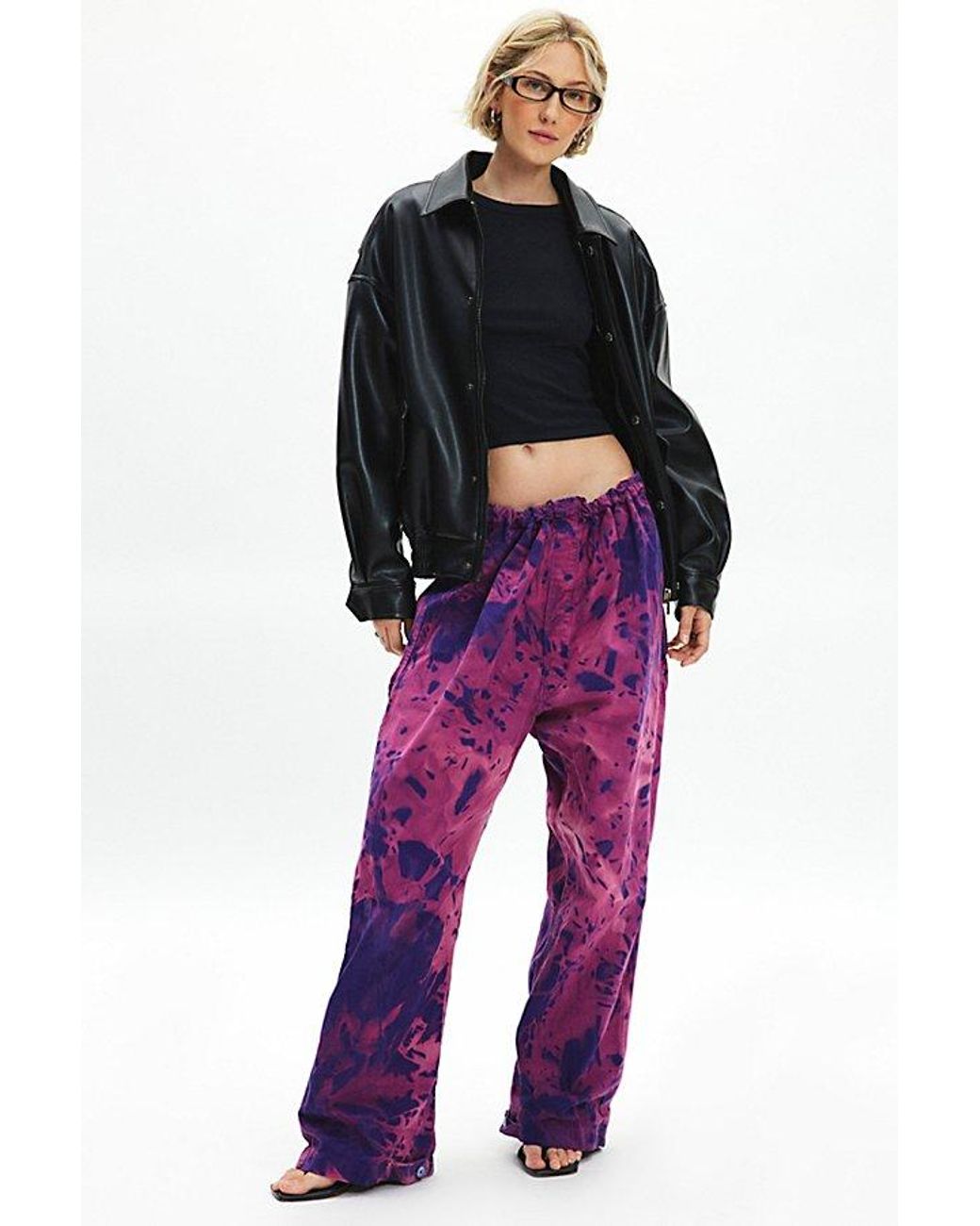 Urban Renewal Remade Electric Dye Windbreaker Pant in Purple