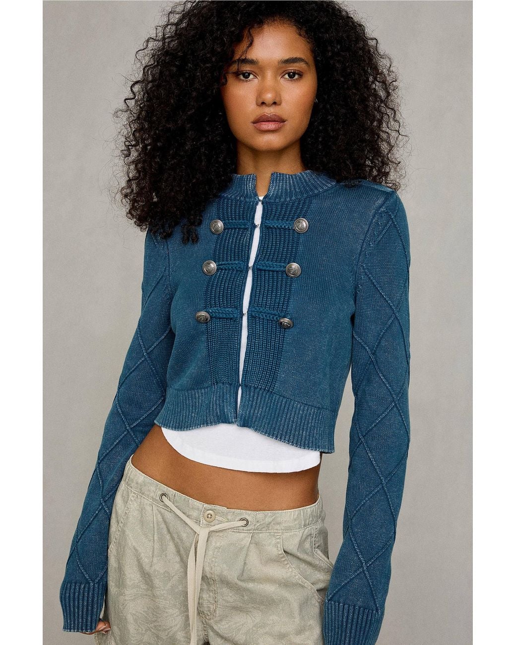 BDG Blue Cadet Cable Knit Jacket