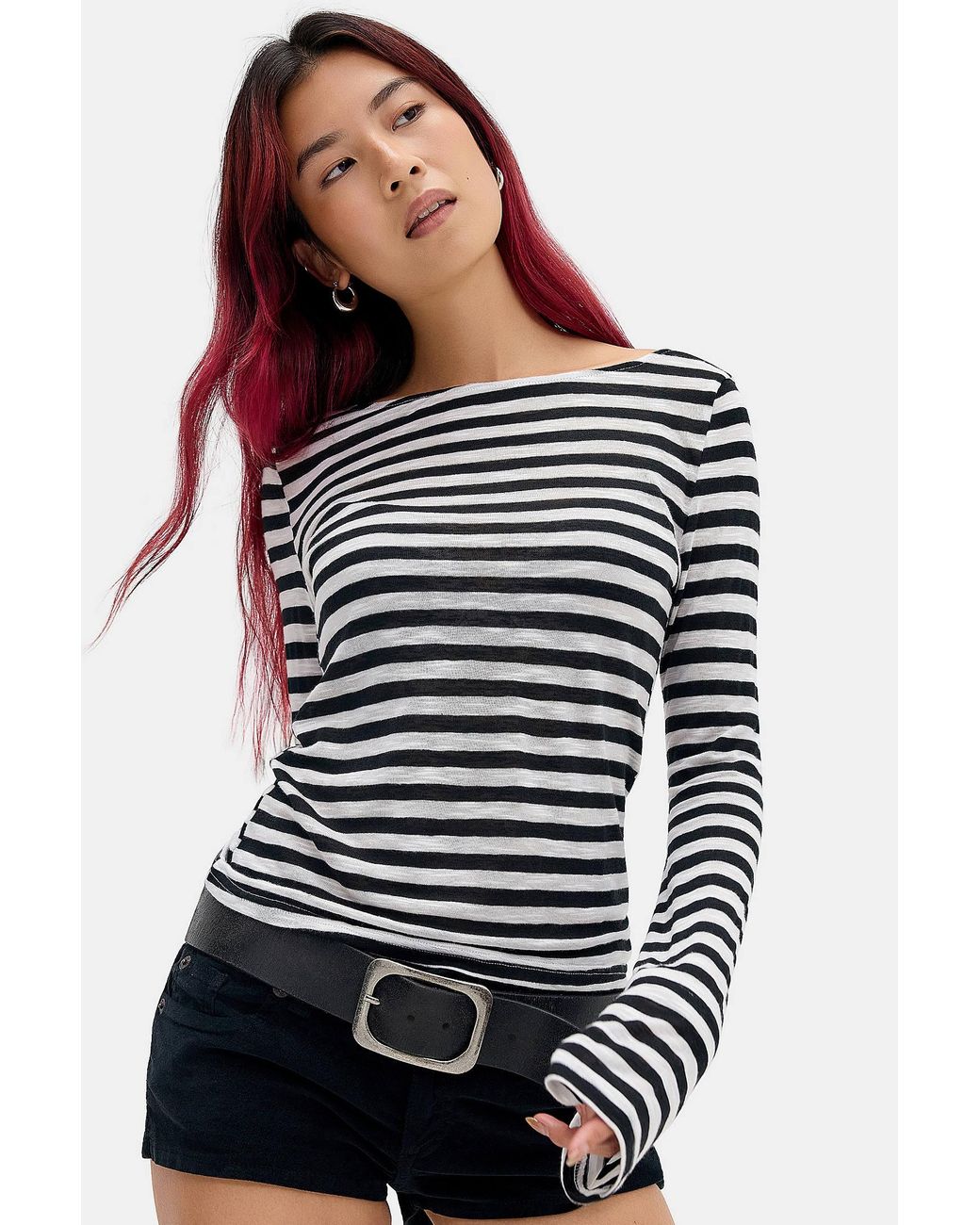 Motel Multicolor Tineko Stripe Long Sleeve Top Xs At Urban Outfitters