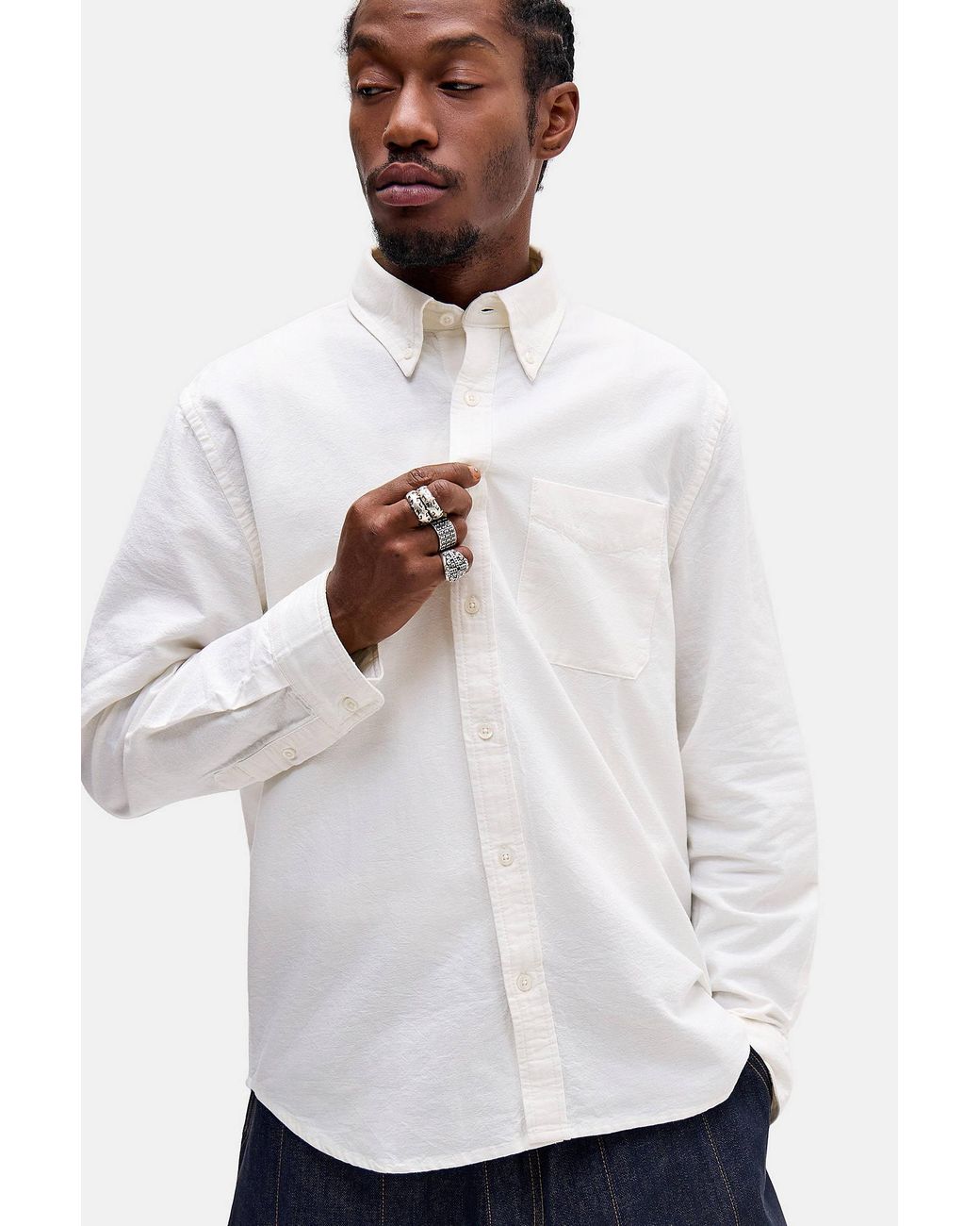 Urban Outfitters Uo Off White Long Sleeve Relaxed Oxford Shirt for men