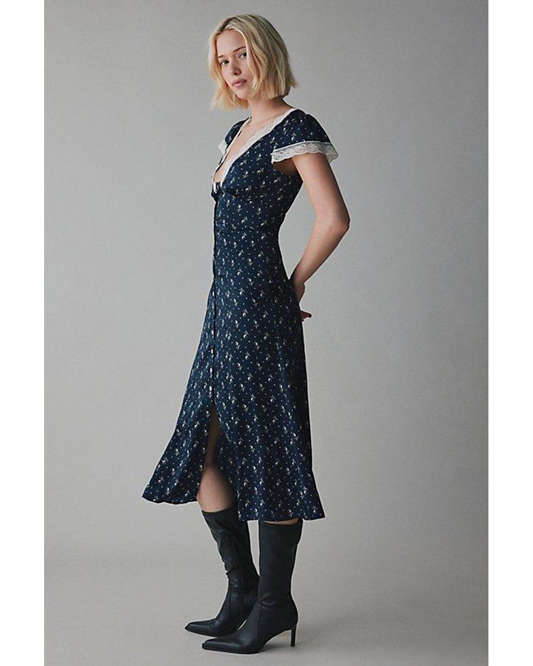 kimchi blue martina lace trim button-front midi dress Kimchi Blue Mariana Eyelet Lace Button-Front Midi Dress in White