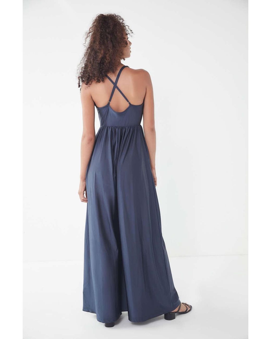 Urban Outfitters Uo Gia Plunging Shimmer Jumpsuit in Blue | Lyst