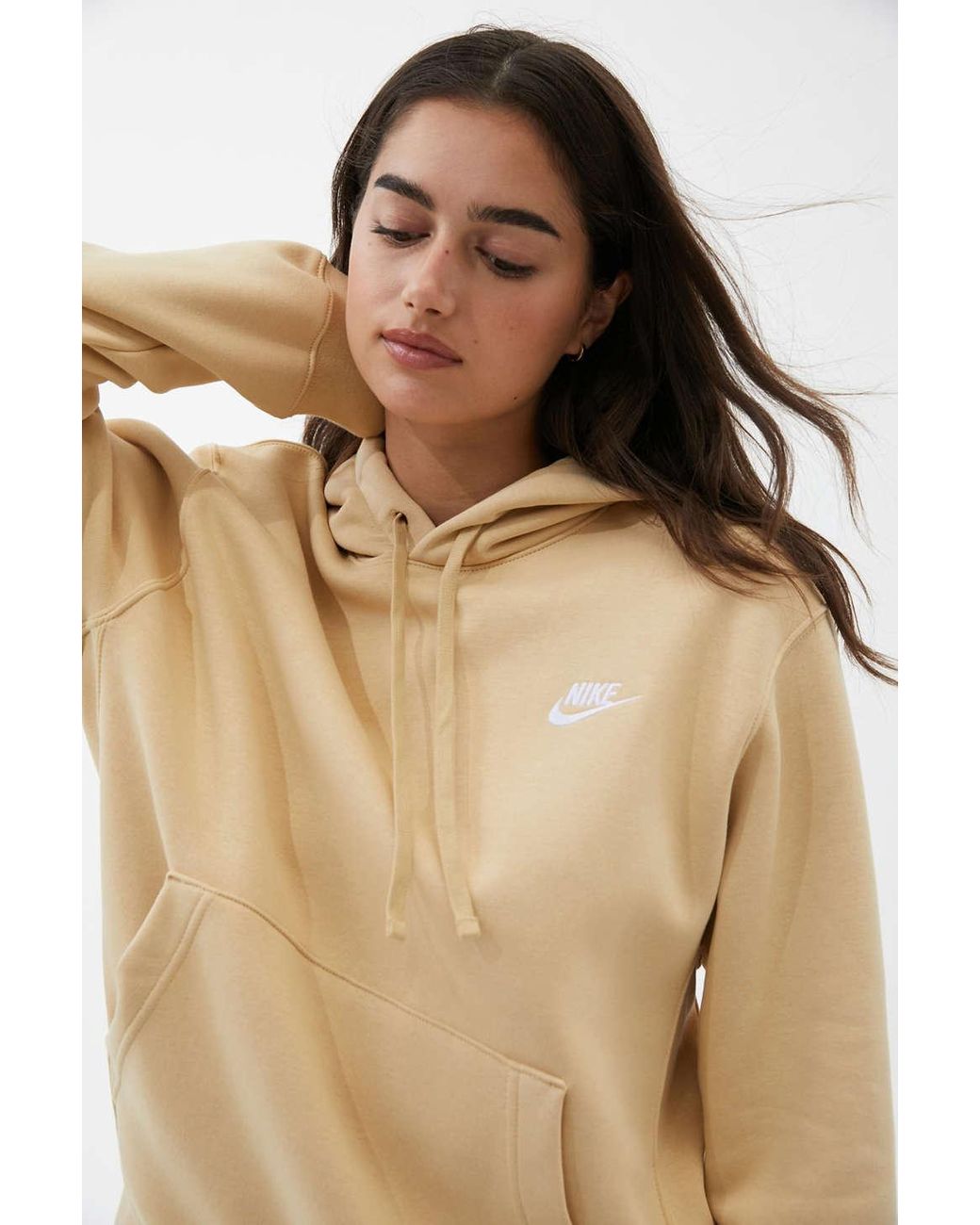 Nike Swoosh Logo Hooded Sweatshirt in Brown | Lyst