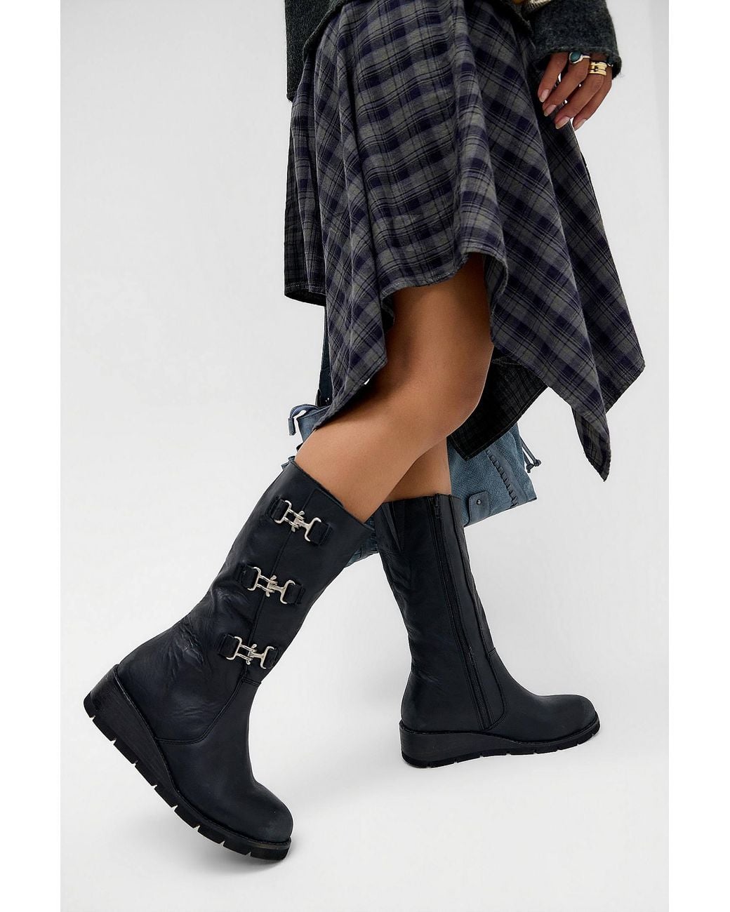 Urban Outfitters Blue Uo Black Milan Wedged Boots