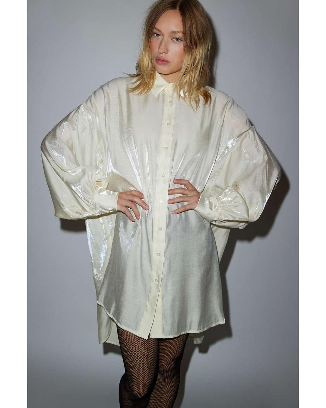 Glamorous Shimmer Shirt Dress In Ivory,at Urban Outfitters in Grey | Lyst  Canada