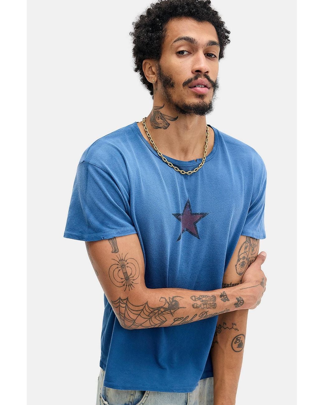 Jaded London Blue Navy Star Sun Faded Graphic Tee for men