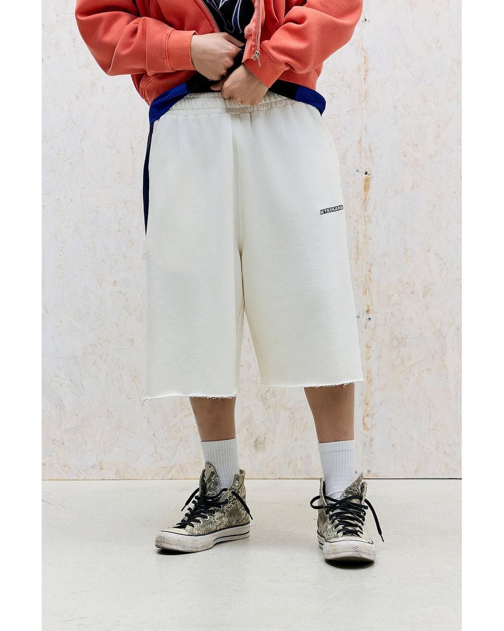 iets frans Gray Ecru Harri Panel Raw Hem Shorts for men