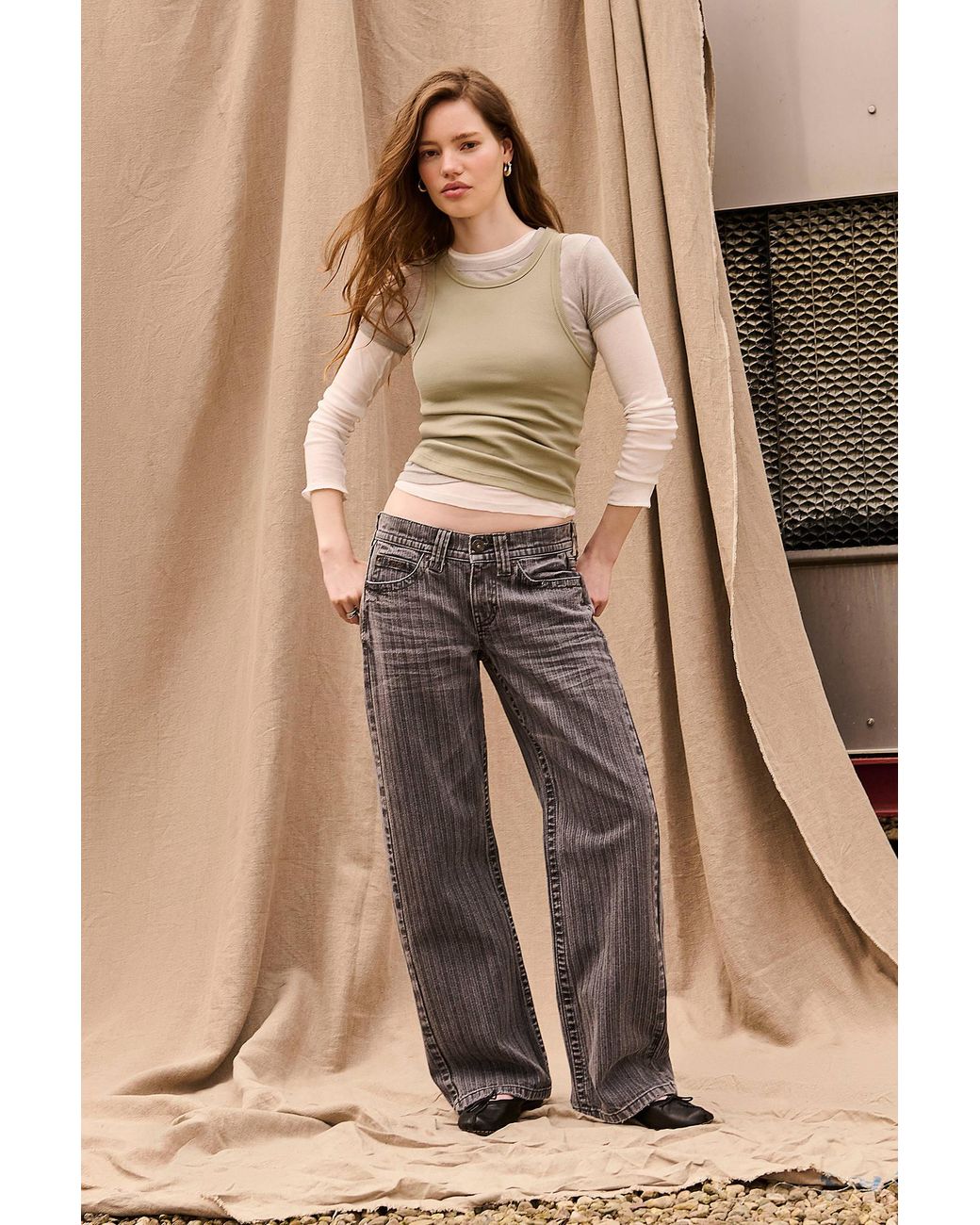 BDG Natural Kayla Lowrider Jacquard Pinstripe Jeans